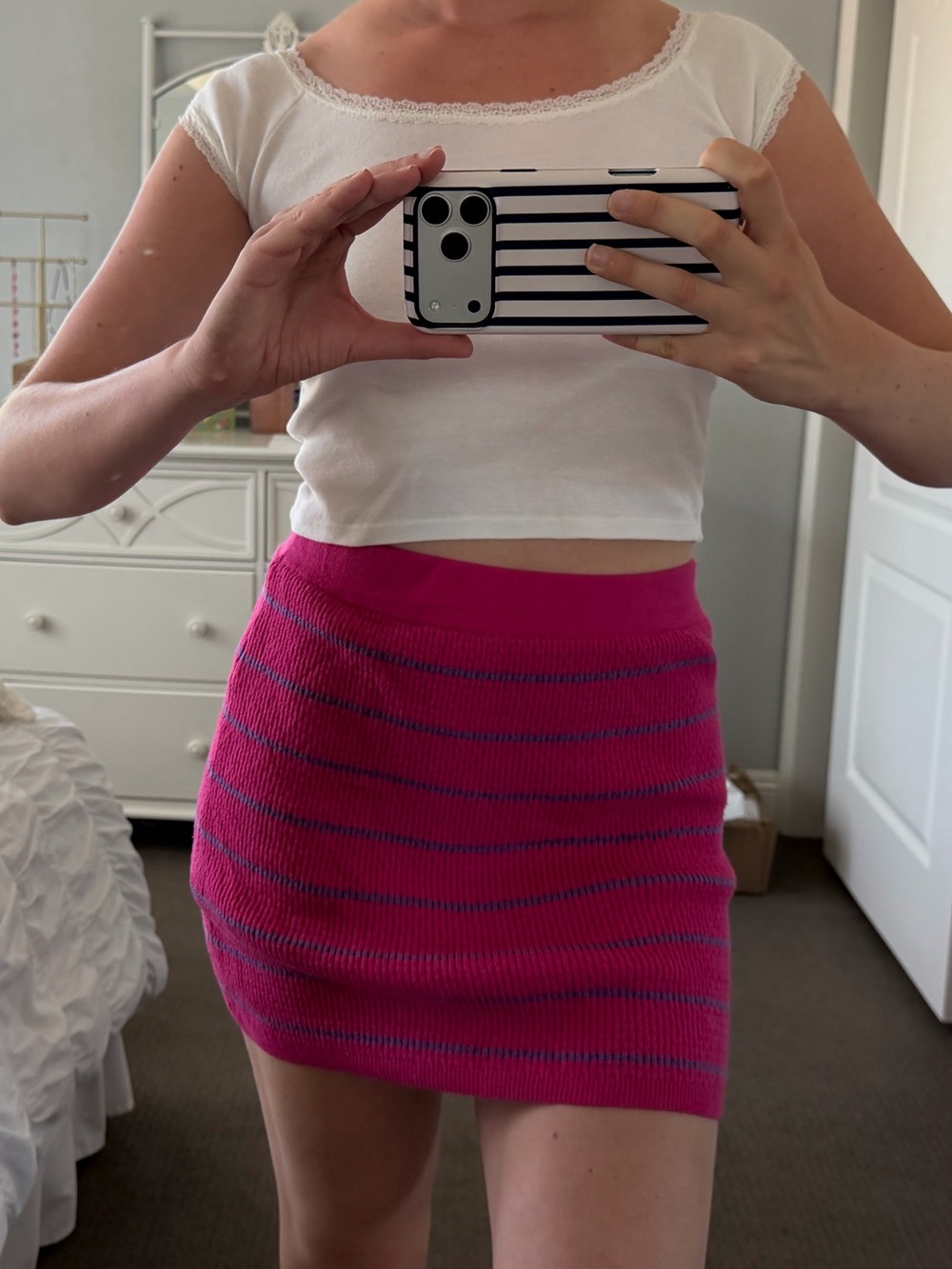 Glassons Pink Striped Knit Mini Skirt